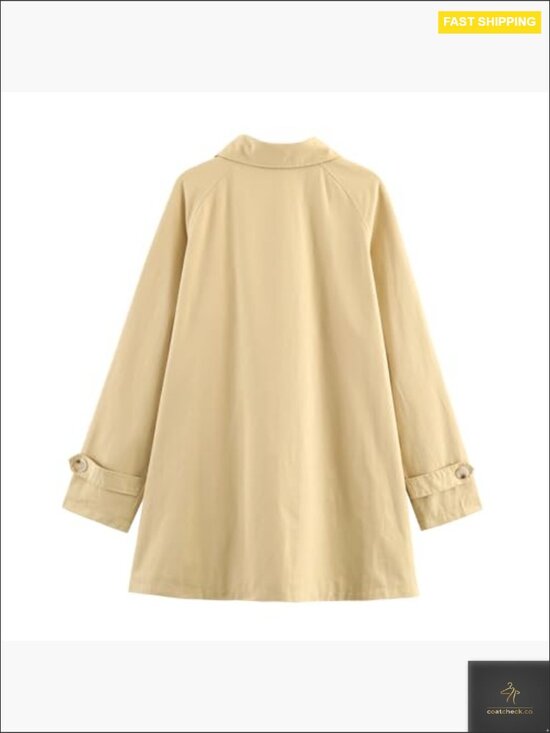 Oversized Trench Coat Classic Chic Lightweight Cotton Peacoat Bow Toggle - Picture 4 of 7